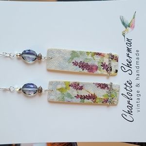 Wood Dangle Earrings, Watercolor Flowers